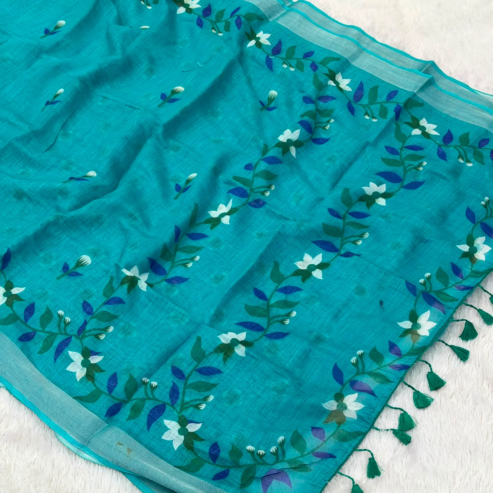 Anamika Cotton Saree - Ocean Blue