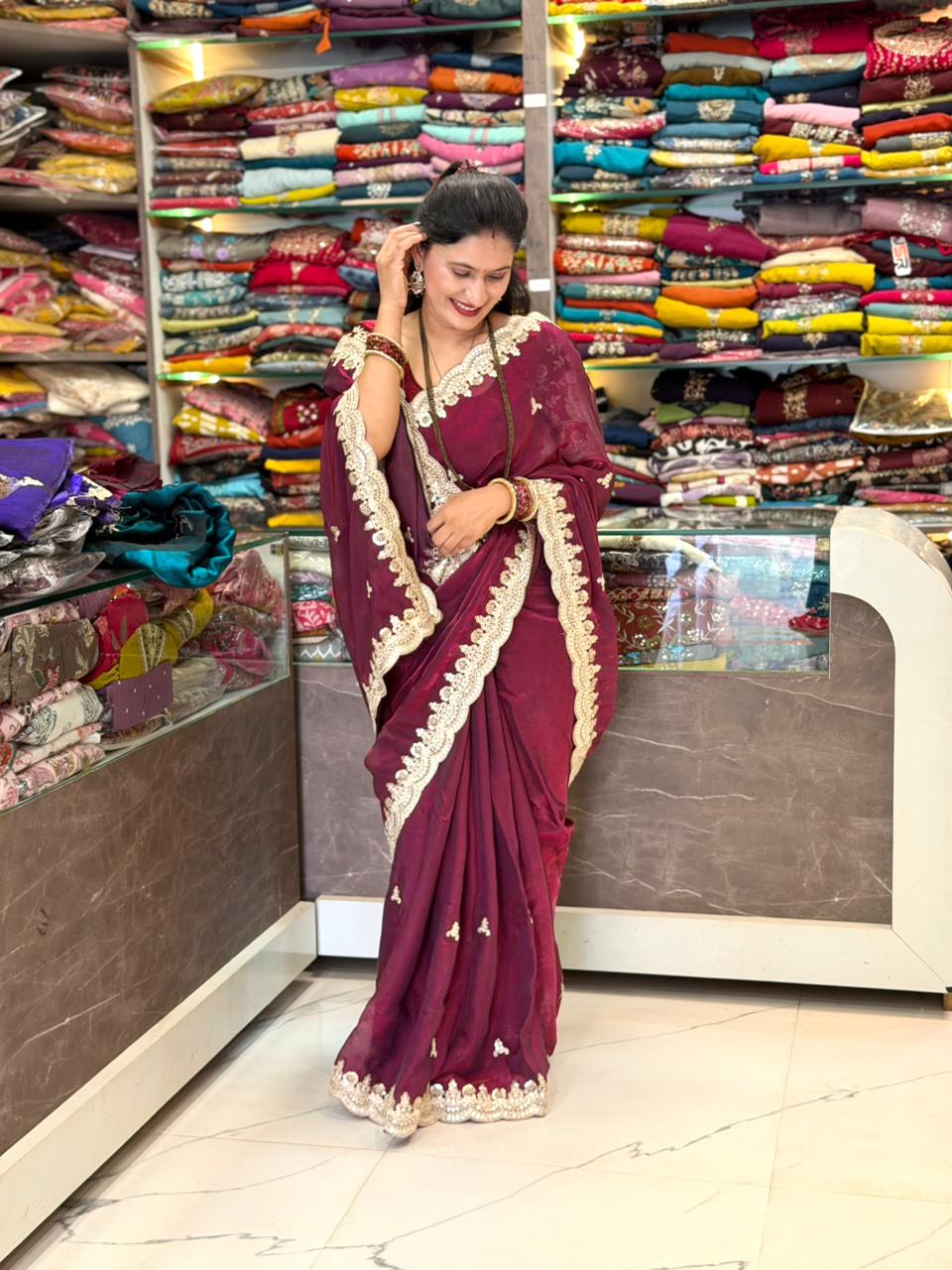 Asha saree - Wine - Image 2