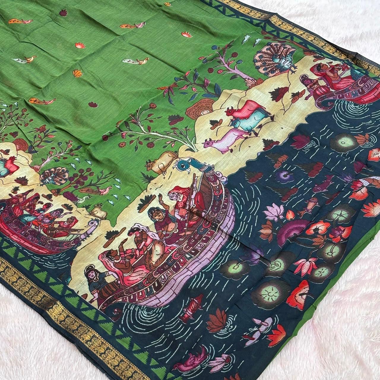 Beautiful Print design Saree- Geeen