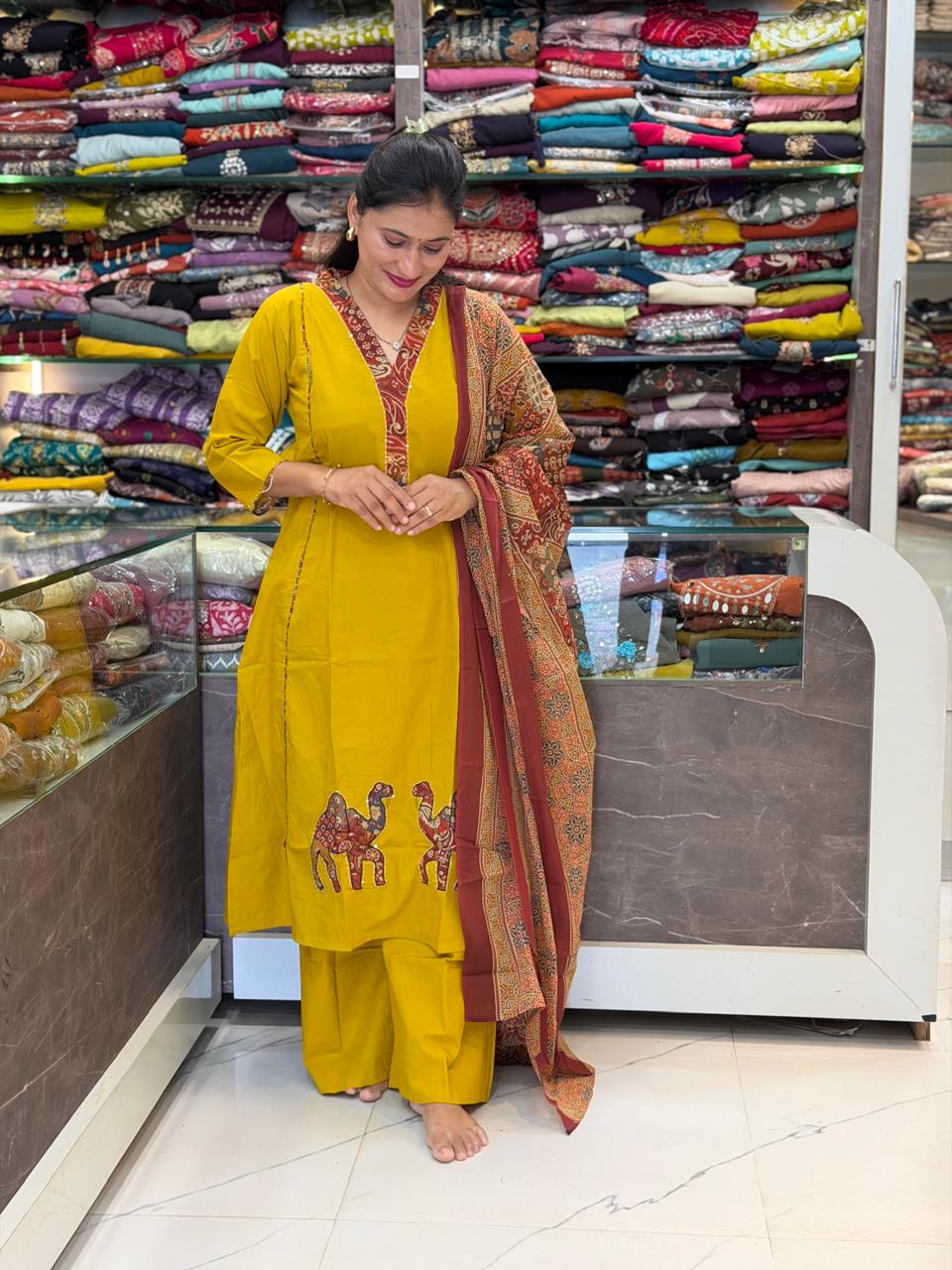 Camel Patchwork Dress Set