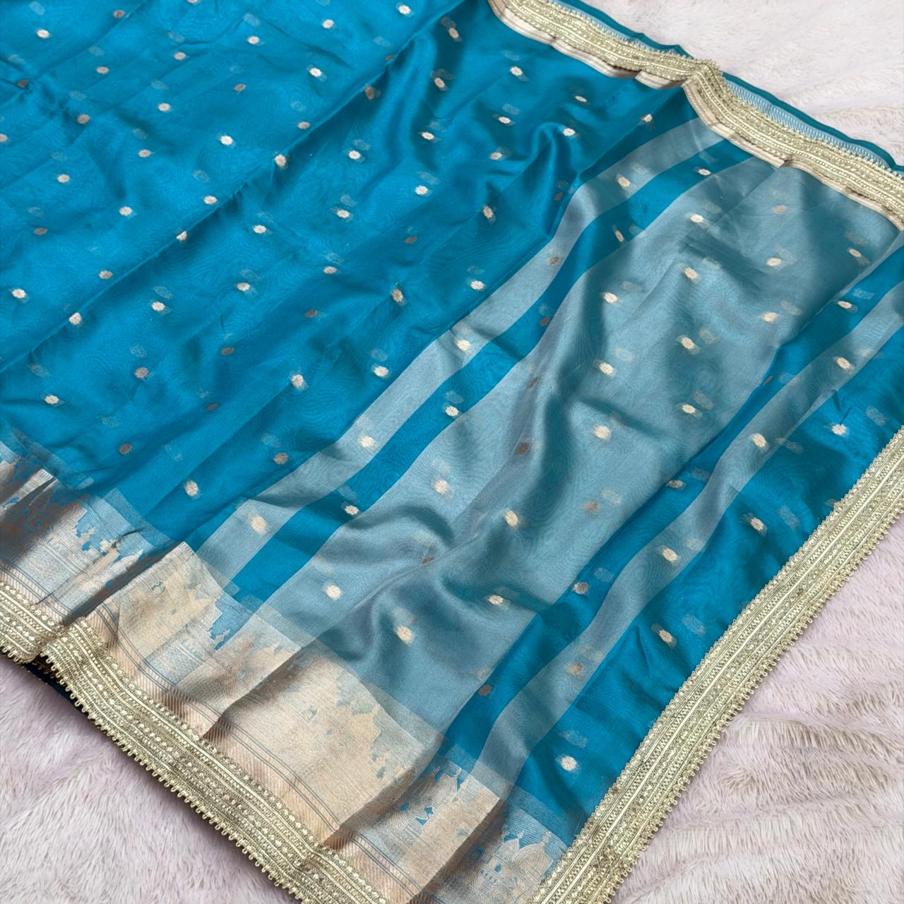 Chandan Butti And Ghat Design - Sky Blue