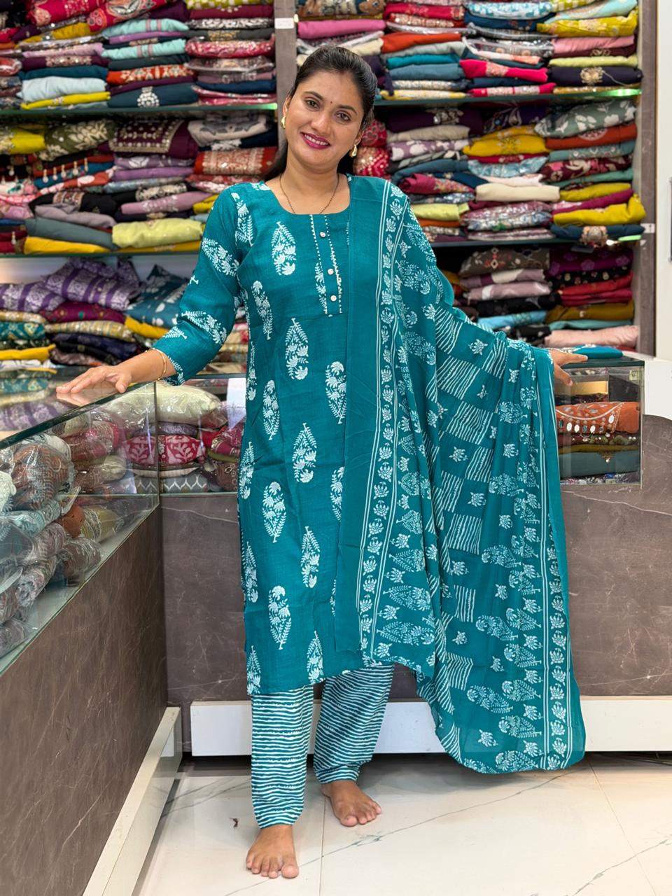 Cotton Dress Set - Blue - Image 2