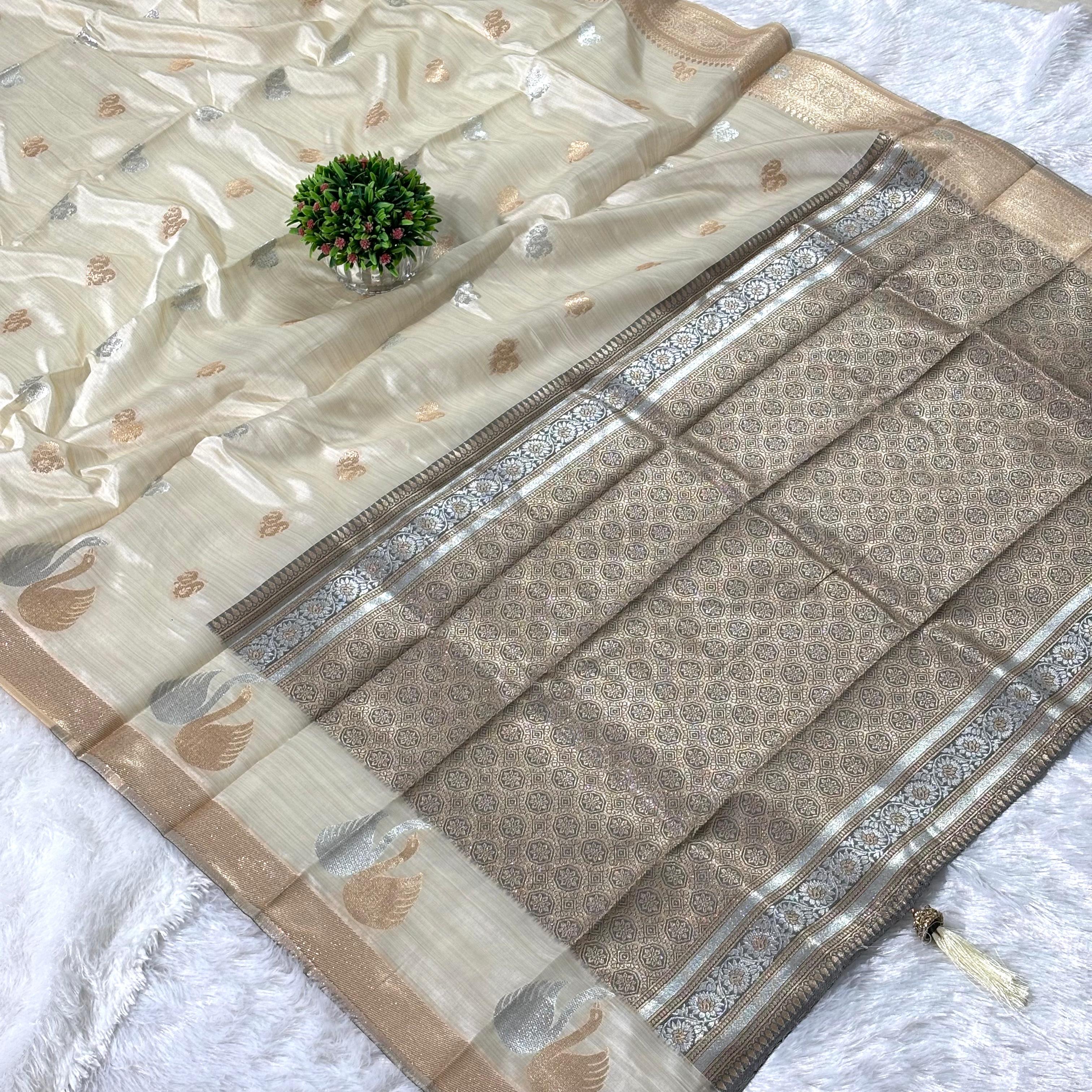 Elegant silk saree - OFF WHITE