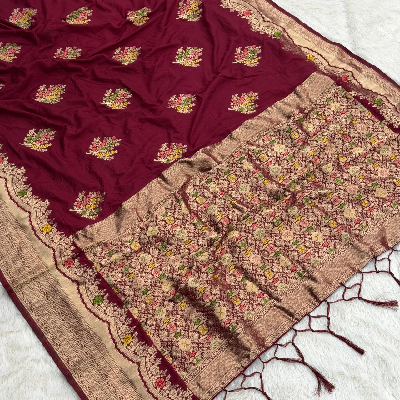 Georgette Banarasi Saree - Dark Wine