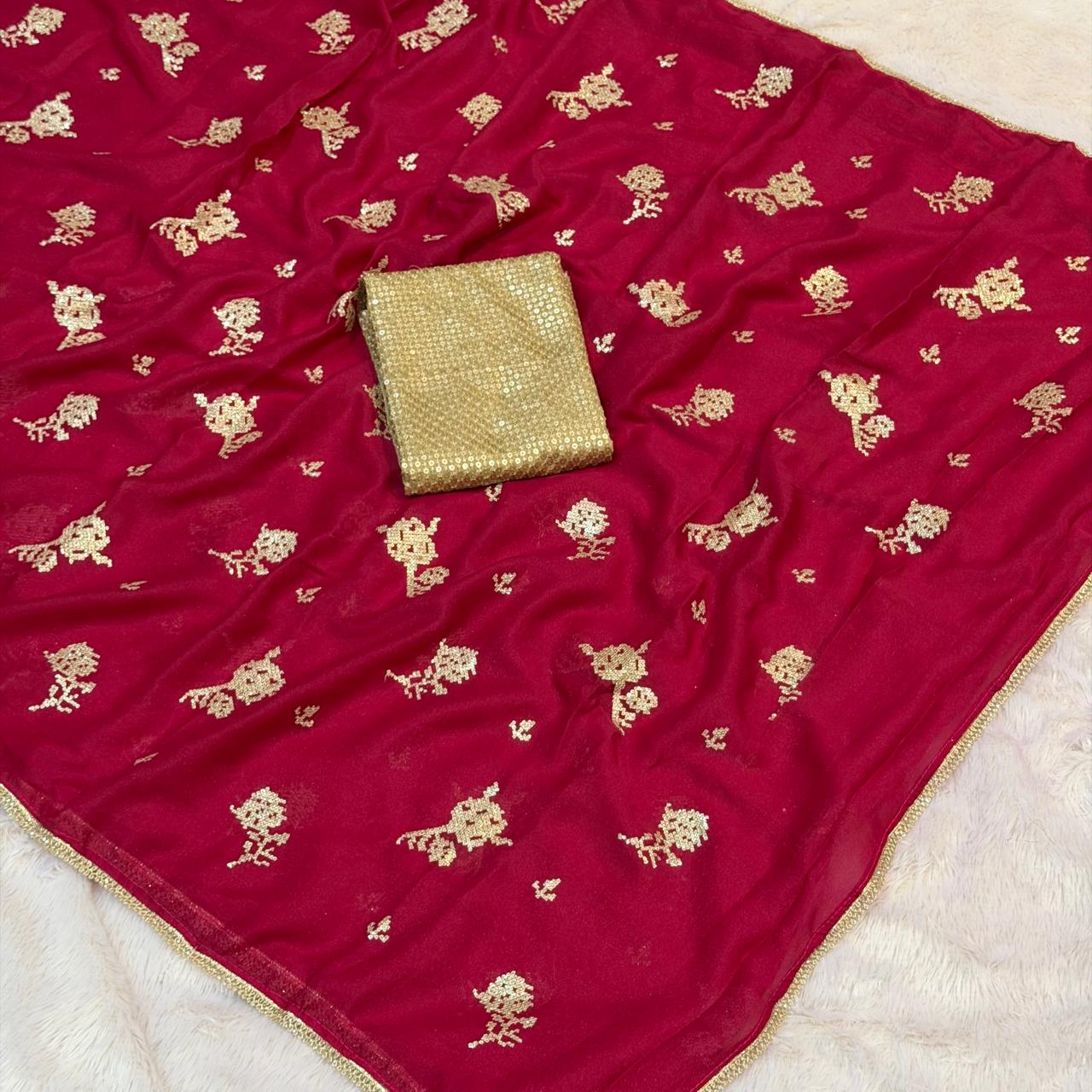 Glimmering Gold Georgette - Rani Pink - Image 2
