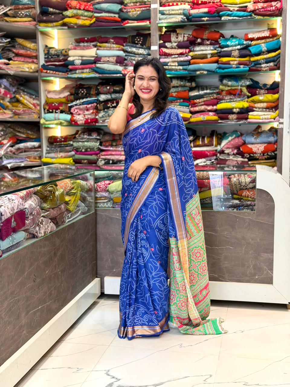 Jaipuri mal cotttone saree - BLUE - Image 3