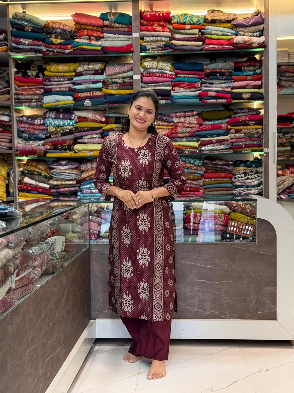 Kolam Printed Cord Set - Marron - Image 2