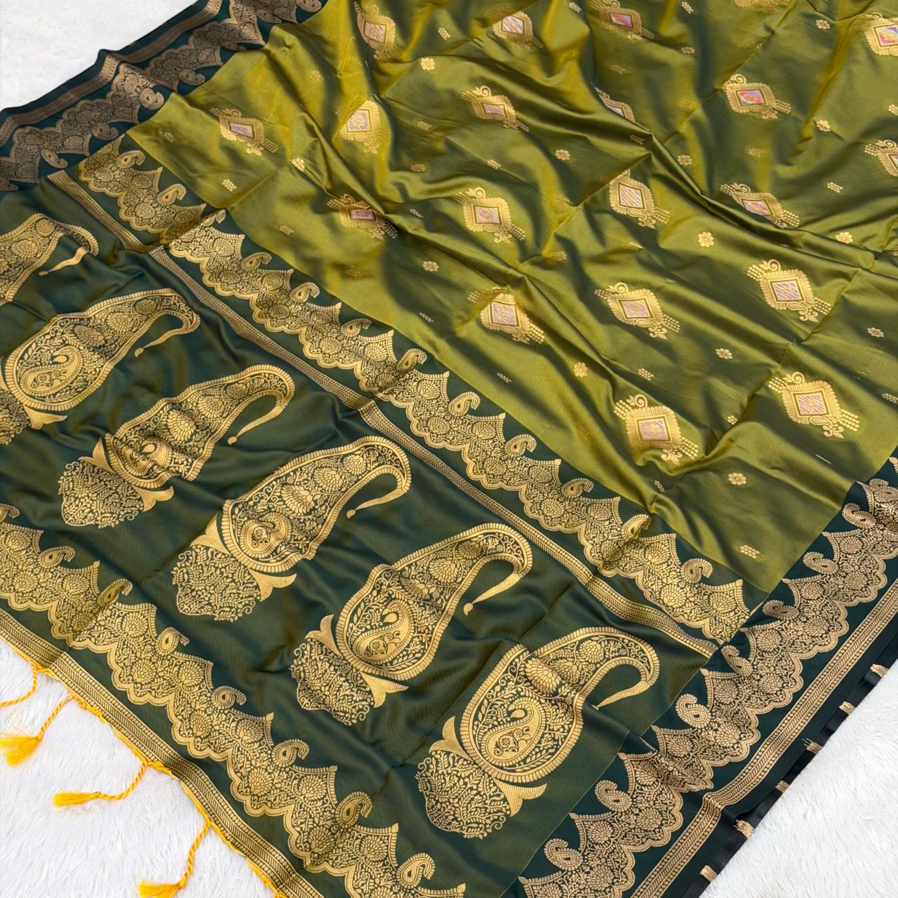 koyari pallu soth pattern saree - Mehandi