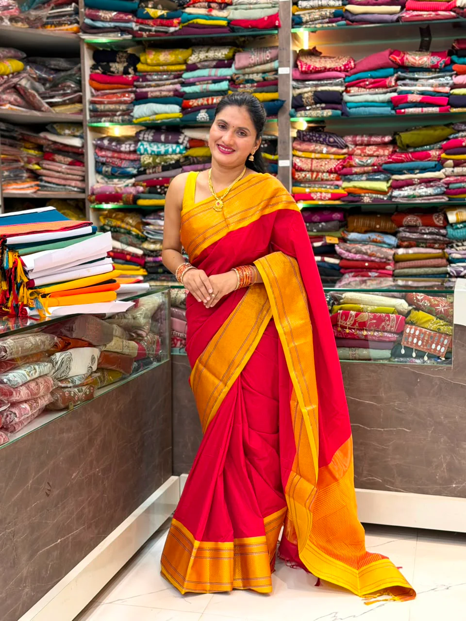 Maheshwari Paithani - Red