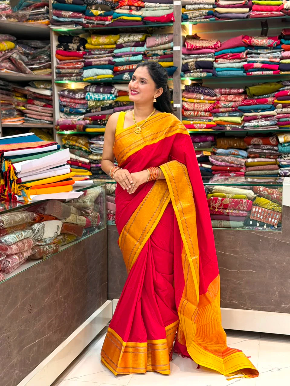 Maheshwari Paithani - Red - Image 2
