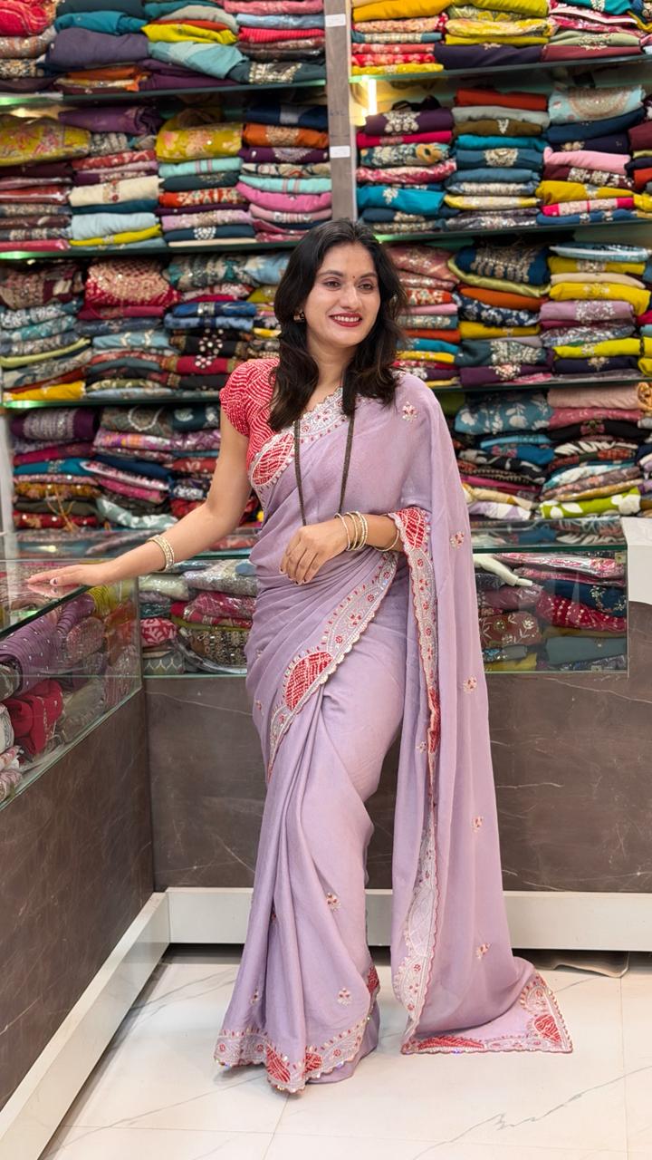 Marbal shiffon saree- Levender