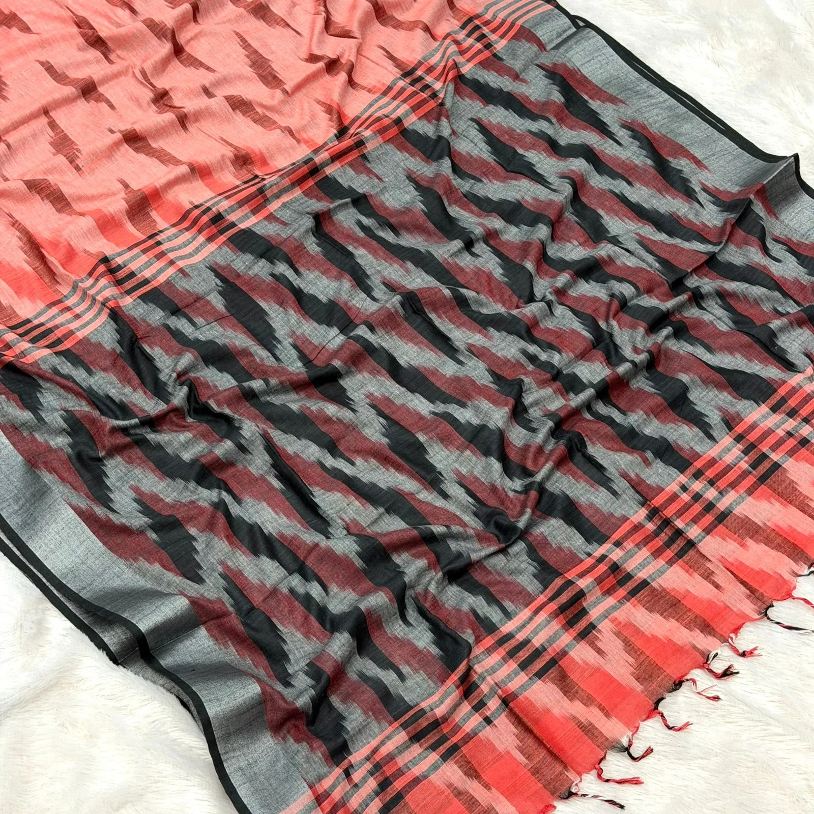 Naina Cotton Saree - Orange With Black