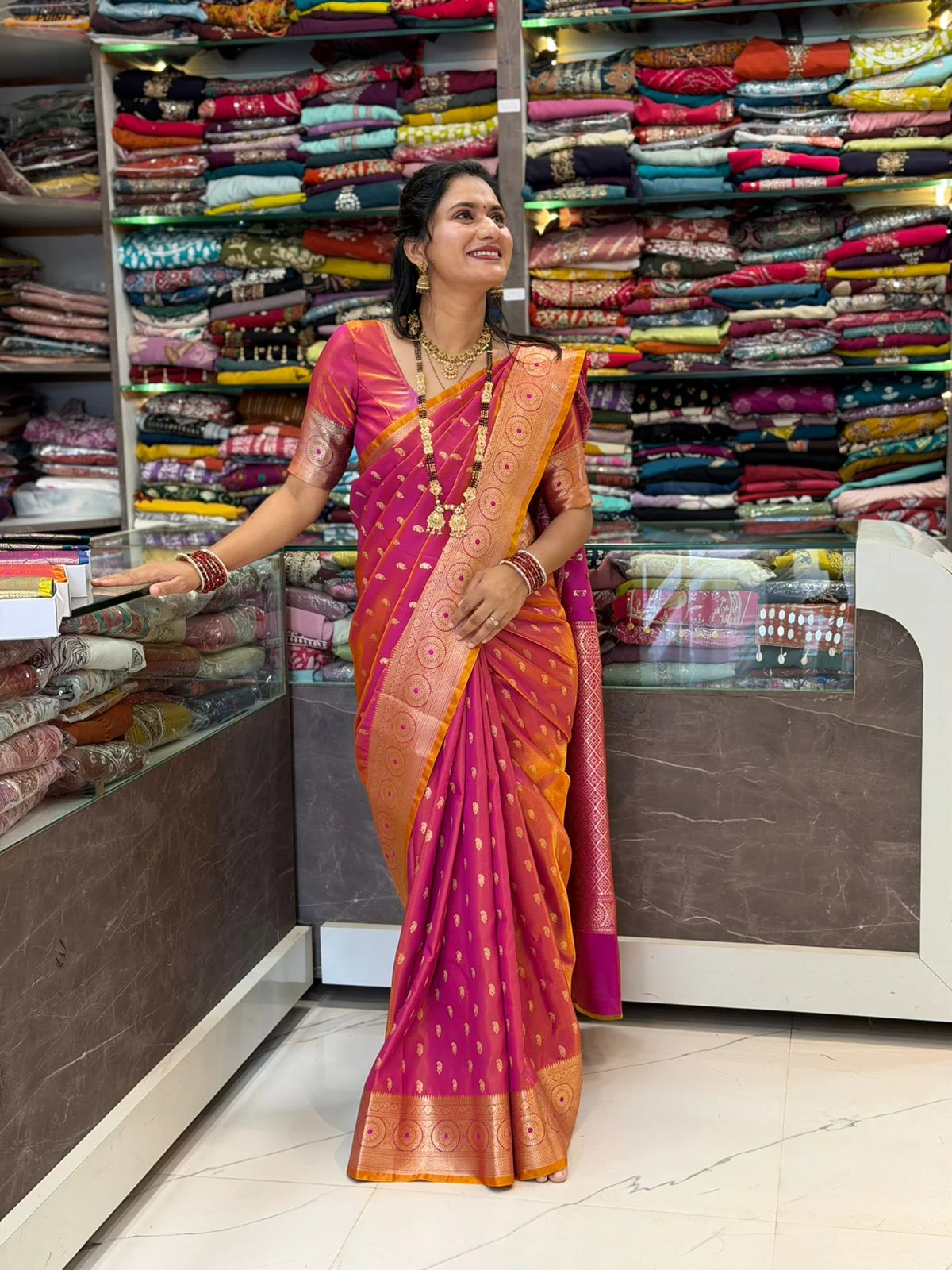 Nandini Bhumkai Saree- Orange Shade