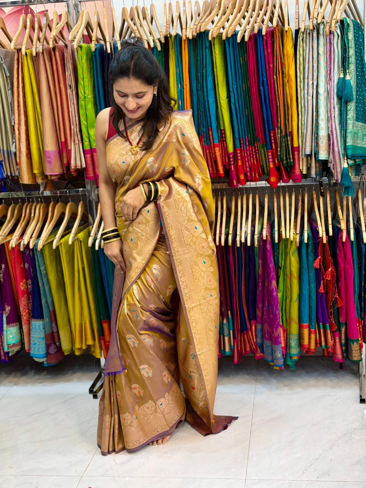 Nandini Soft silk saree - chiku colour