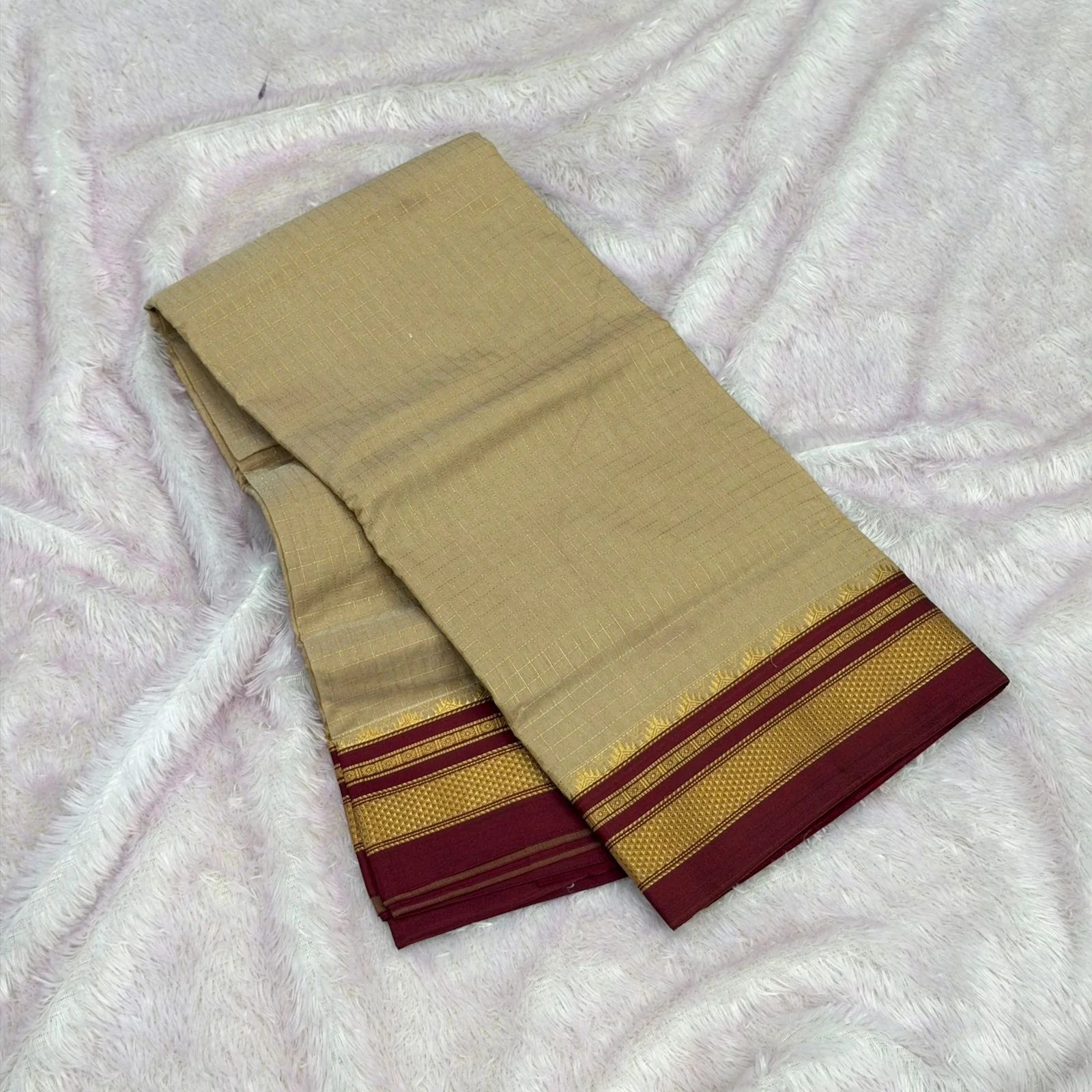 Pure handloom cottone silk irakal saree - Chiku colour