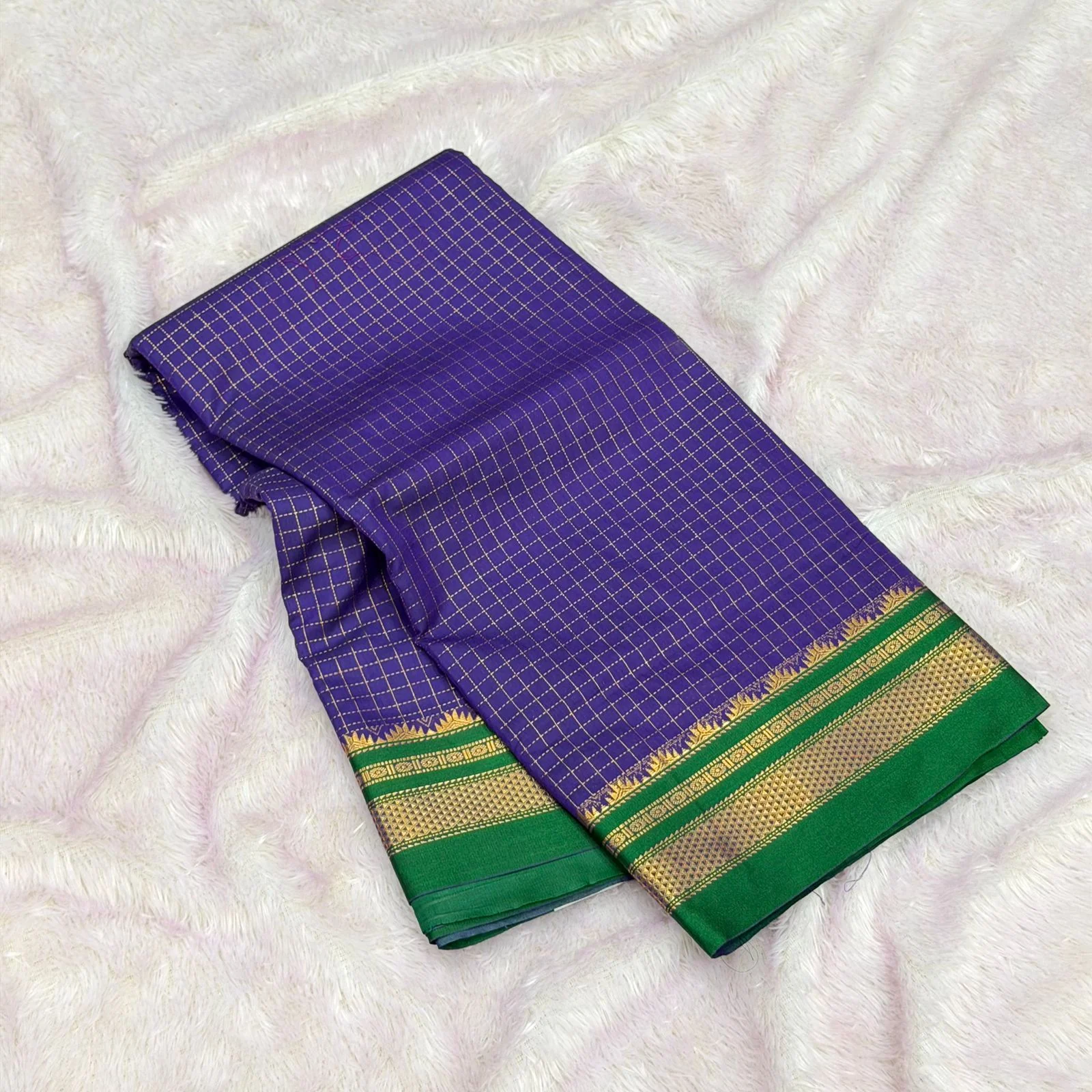 Pure handloom cottone silk irakal saree - Purple With Green