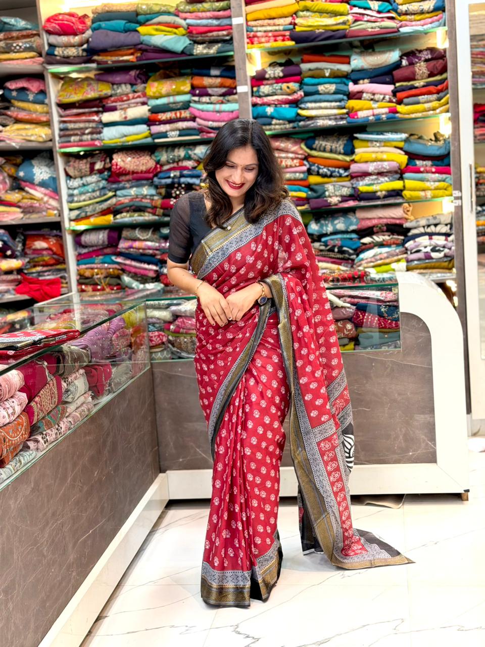 Pure Maheshwari Mal Cotton saree - Image 2