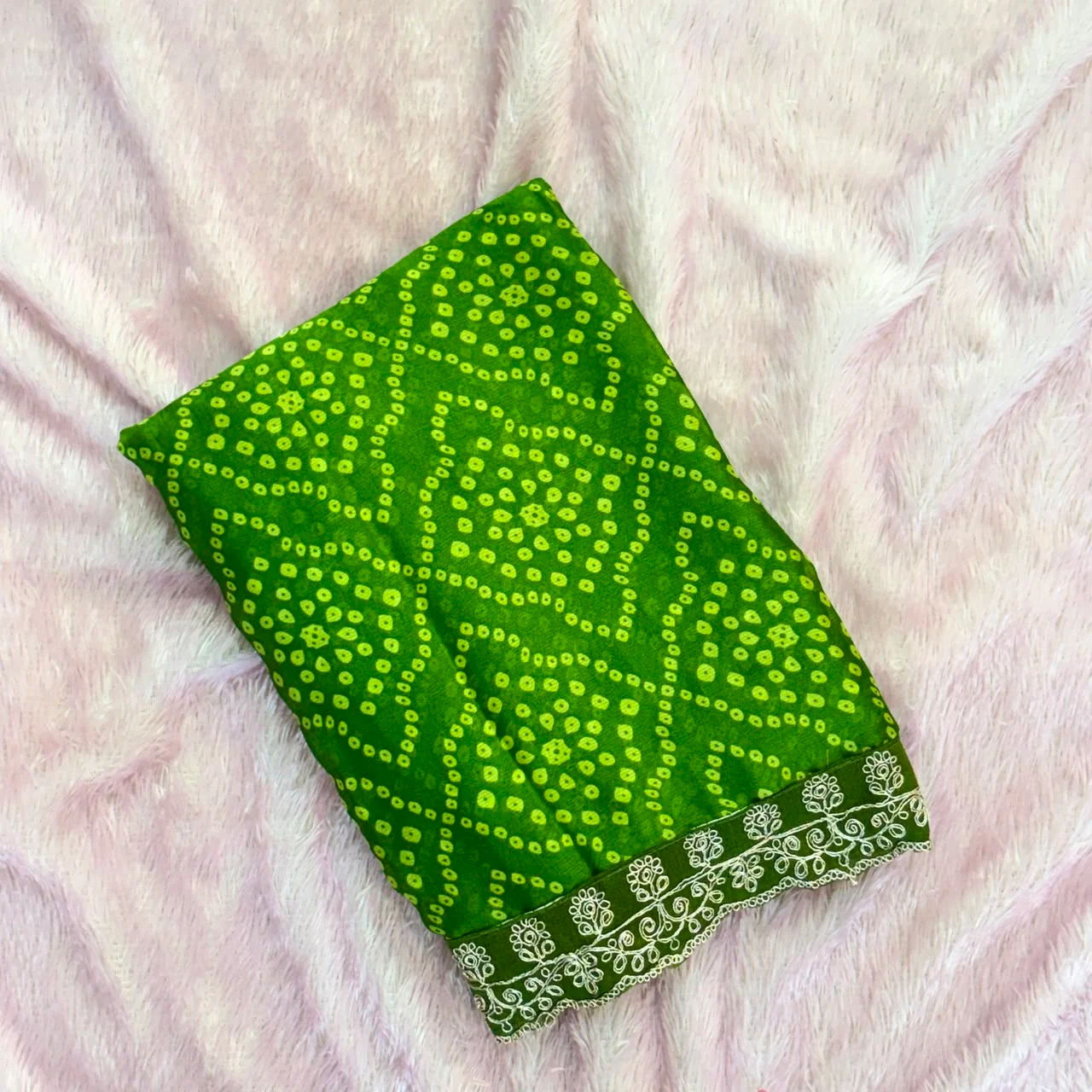 Shiffone Bandhani Saree - Parrot Green