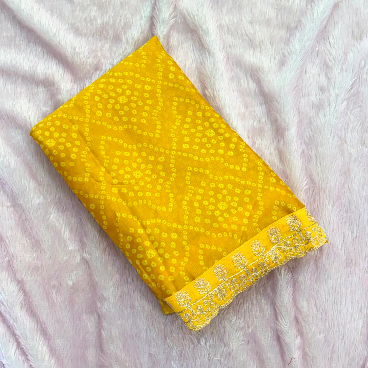Shiffone Bandhani Saree - Lemom Yellow
