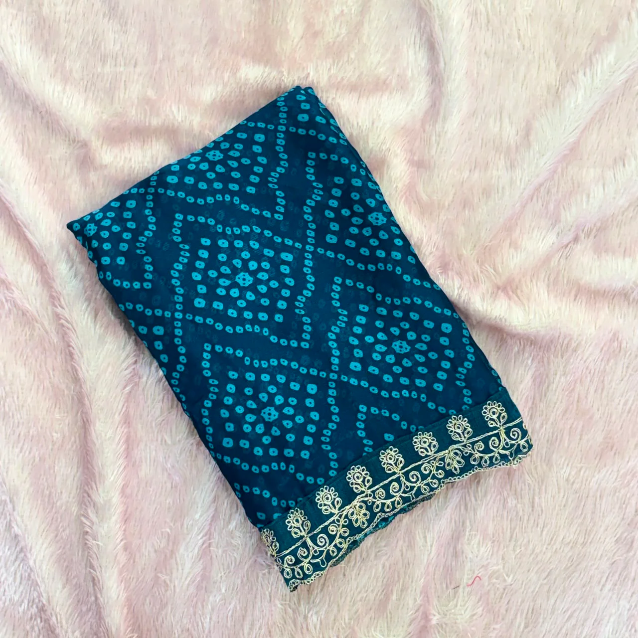 Shiffone Bandhani Saree - Navy Blue