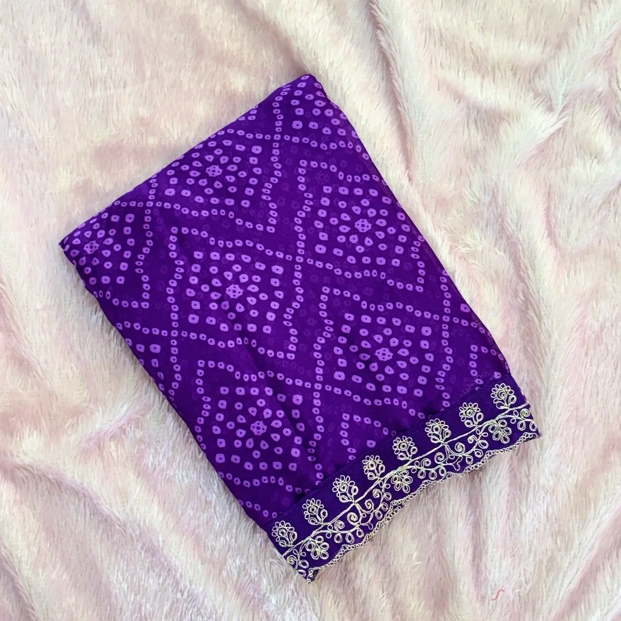 Shiffone Bandhani Saree - Purple