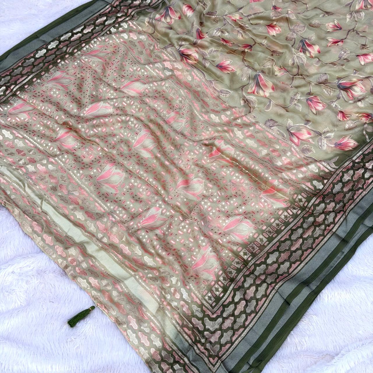 Soft Brasso Floral Saree - Image 2