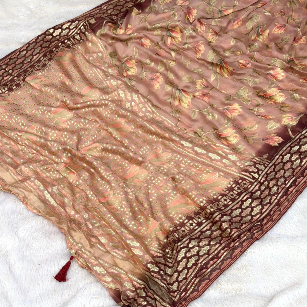 Soft Brasso Floral Saree - Image 3