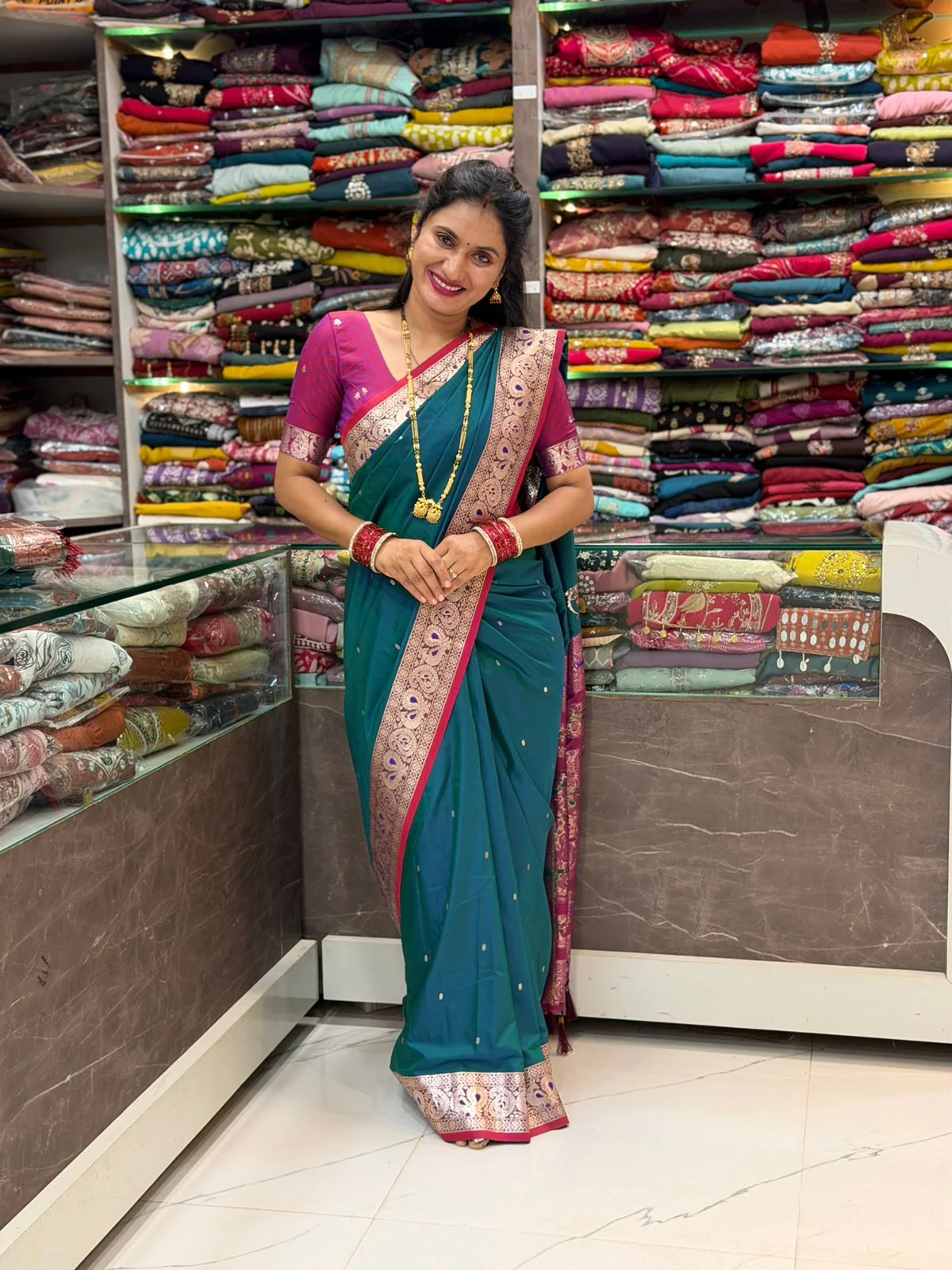 Traditional Silk Peshwai Saree - Morpankhi - Image 3