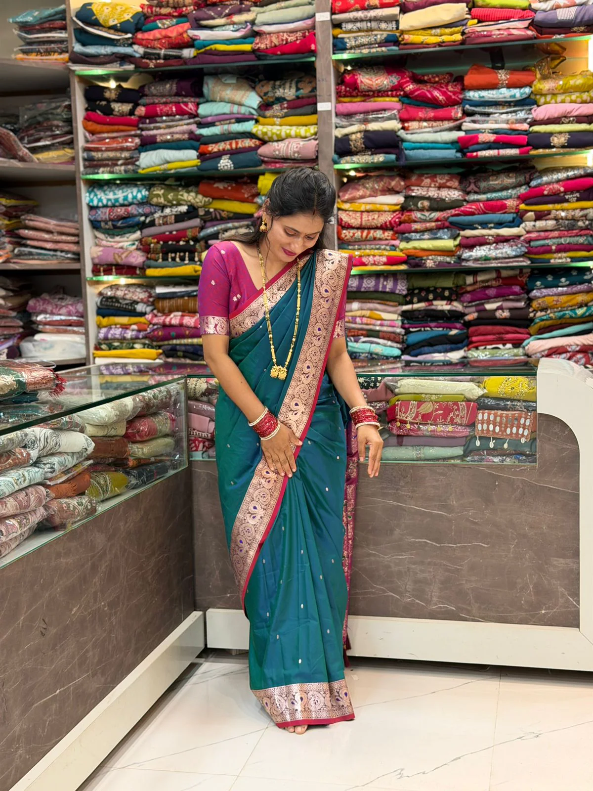Traditional Silk Peshwai Saree - Morpankhi - Image 4