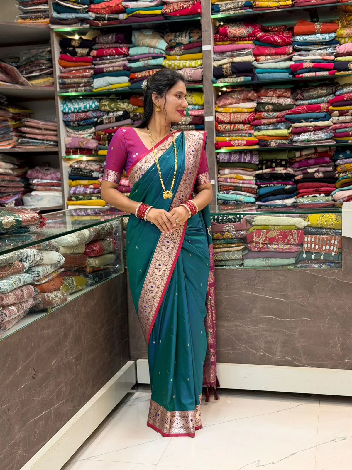 Traditional Silk Peshwai Saree - Morpankhi - Image 5