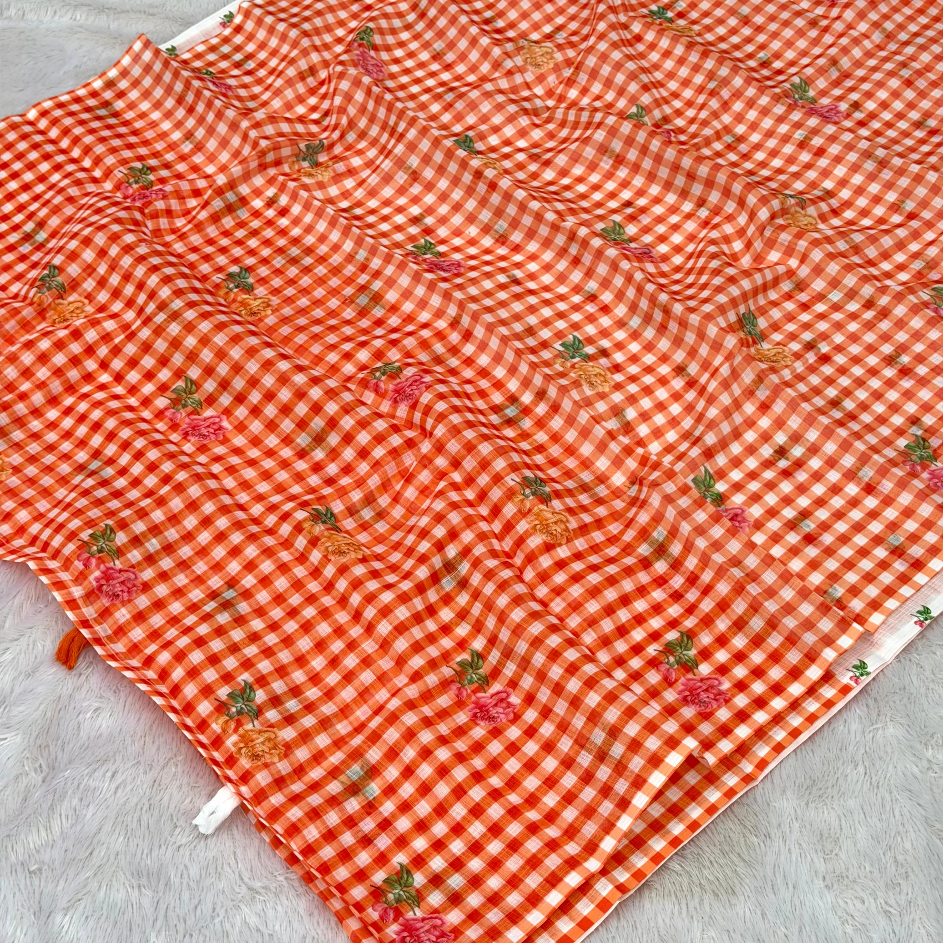 Vidya cotton saree - Orange - Image 2