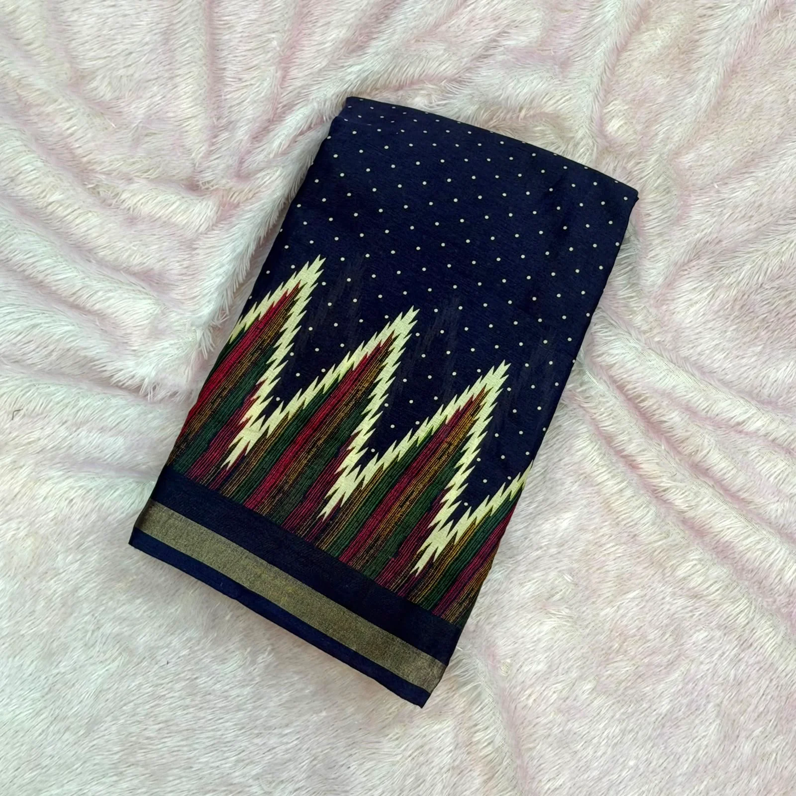 Zig zag Printed Saree -  Navy Blue